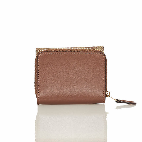 コーチ シグネチャー 三つ折り財布 ブラウン ベージュ PVC レザー レディース COACH 【中古】