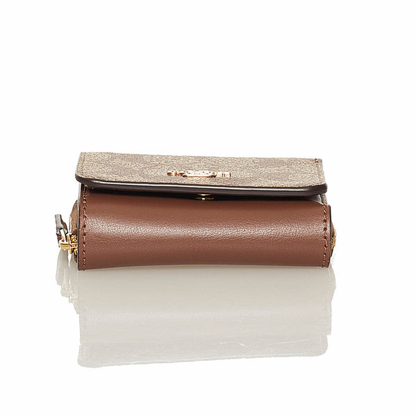 コーチ シグネチャー 三つ折り財布 ブラウン ベージュ PVC レザー レディース COACH 【中古】