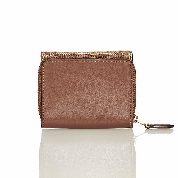 コーチ シグネチャー 三つ折り財布 ブラウン ベージュ PVC レザー レディース COACH 【中古】