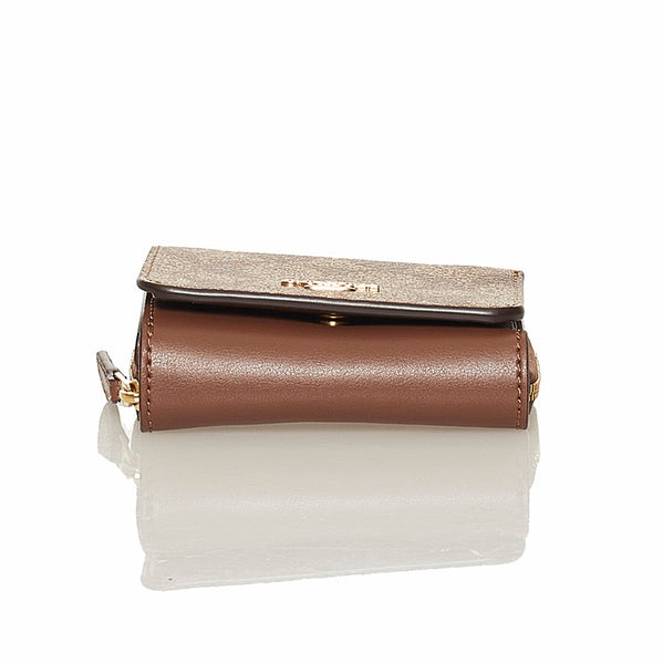 コーチ シグネチャー 三つ折り財布 ブラウン ベージュ PVC レザー レディース COACH 【中古】