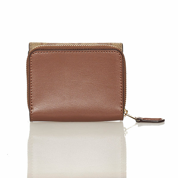 コーチ シグネチャー 三つ折り財布 ブラウン ベージュ PVC レザー レディース COACH 【中古】