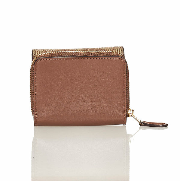 コーチ シグネチャー 三つ折り財布 ブラウン ベージュ PVC レザー レディース COACH 【中古】