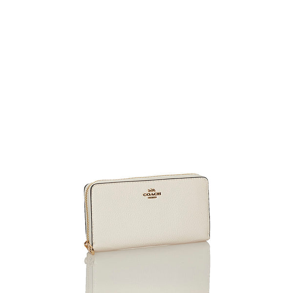 コーチ ラウンドファスナー 長財布 ホワイト レザー レディース COACH 【中古】