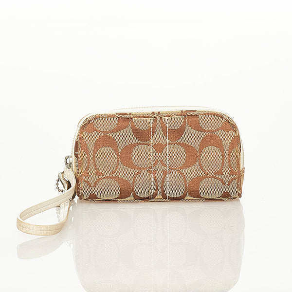 コーチ シグネチャー ポーチ ベージュ キャンバス レディース COACH 【中古】