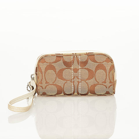 コーチ シグネチャー ポーチ ベージュ キャンバス レディース COACH 【中古】