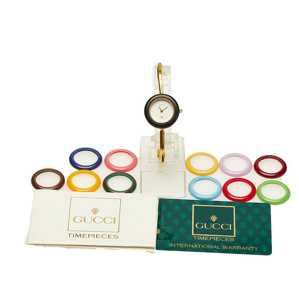 グッチ チェンジベゼル 11/12 ゴールド メッキ 腕時計 レディース GUCCI クオーツ ホワイト文字盤 【中古】
