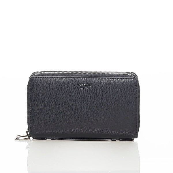 コーチ ブラック レザー ラウンドファスナー 長財布 メンズ COACH 【中古】