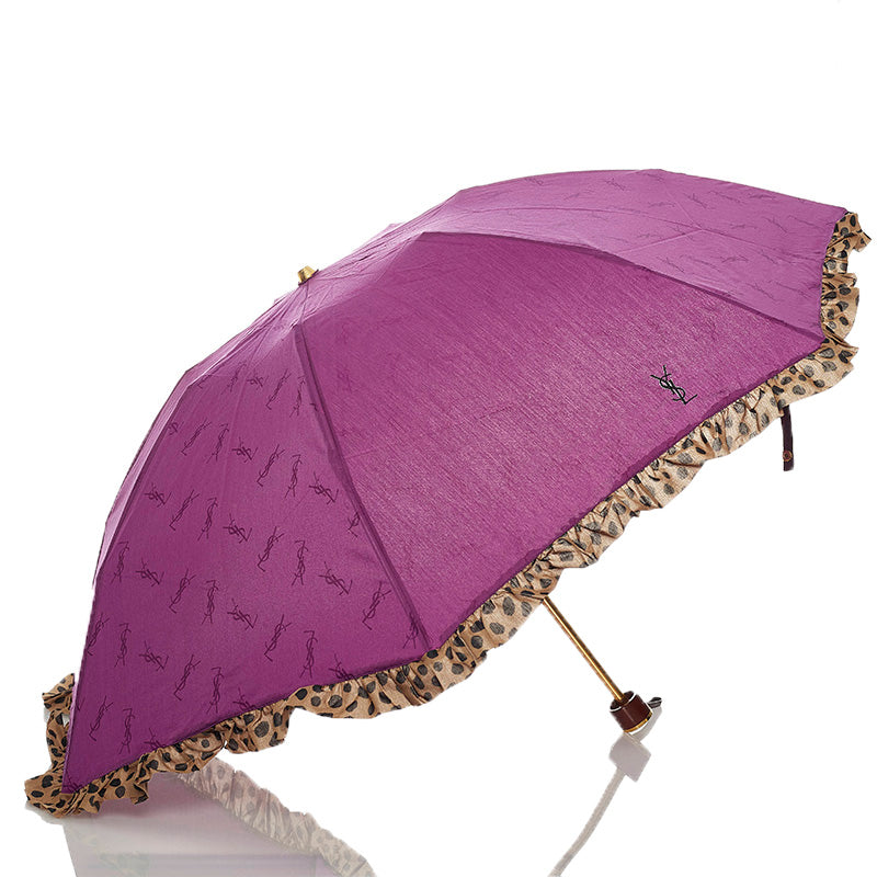 サンローラン フリル 折り畳み 日傘 パープル ナイロン レディース SAINT LAURENT 【中古】