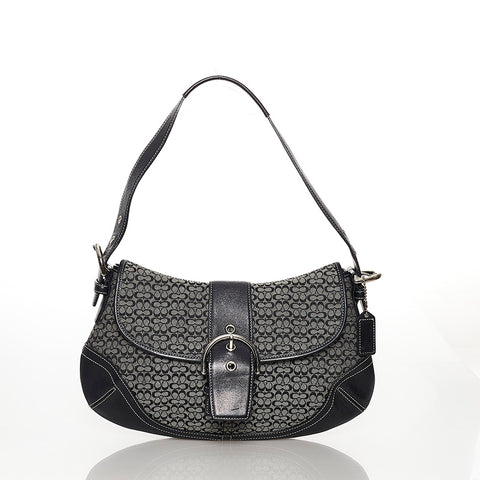 コーチ シグネチャー グレー ブラック キャンバス レザー ショルダーバッグ レディース COACH 【中古】