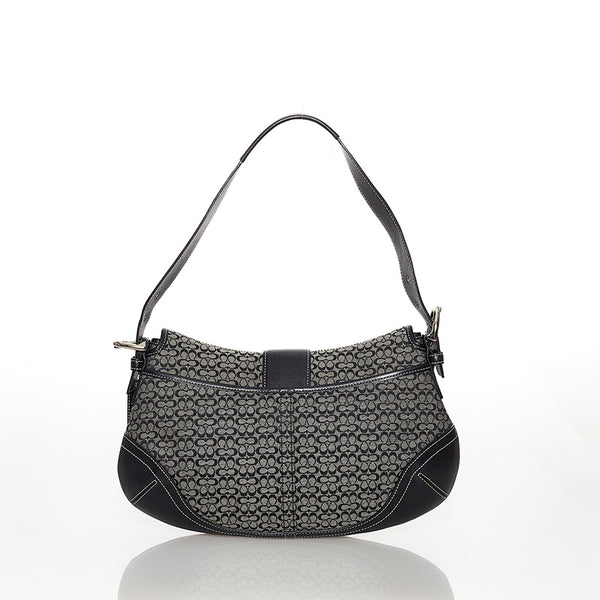 コーチ シグネチャー グレー ブラック キャンバス レザー ショルダーバッグ レディース COACH 【中古】