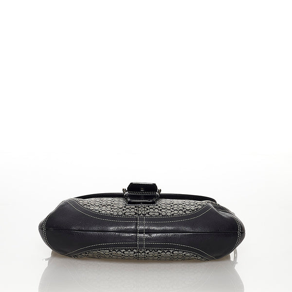 コーチ シグネチャー グレー ブラック キャンバス レザー ショルダーバッグ レディース COACH 【中古】