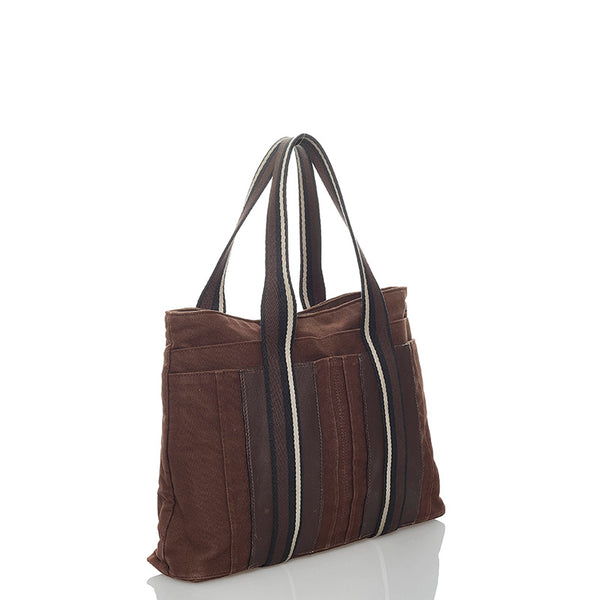 エルメス トロカホリゾンタルMM ハンドバッグ ブラウン キャンバス レディース HERMES 【中古】