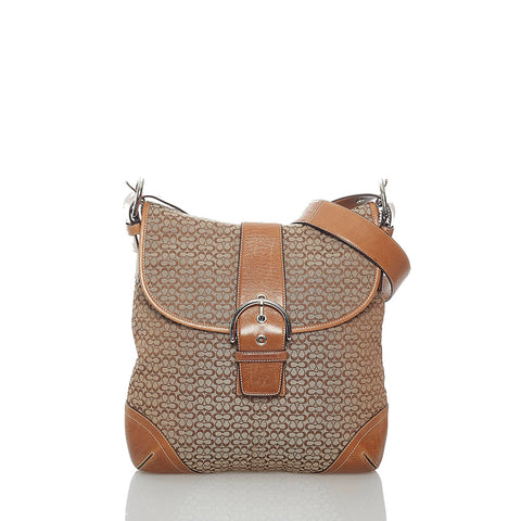 コーチ シグネチャー 斜め掛け ショルダーバッグ ブラウン キャンバス レザー レディース COACH 【中古】