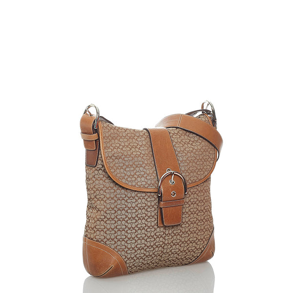 コーチ シグネチャー 斜め掛け ショルダーバッグ ブラウン キャンバス レザー レディース COACH 【中古】