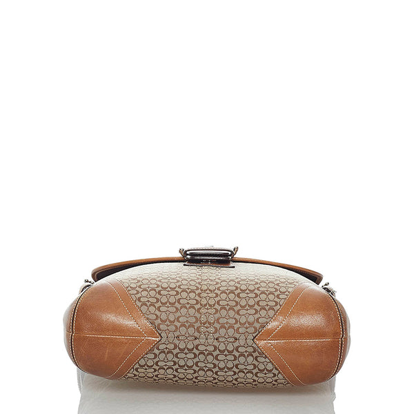 コーチ シグネチャー 斜め掛け ショルダーバッグ ブラウン キャンバス レザー レディース COACH 【中古】