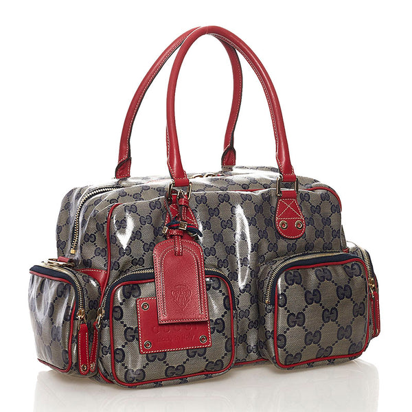 グッチ GGクリスタル ヒステリア ハンドバッグ ネイビー レッド PVC レザー レディース GUCCI 【中古】