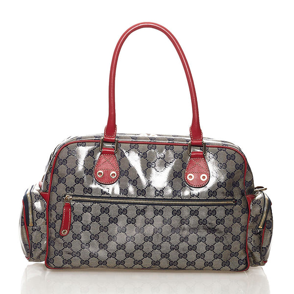 グッチ GGクリスタル ヒステリア ハンドバッグ ネイビー レッド PVC レザー レディース GUCCI 【中古】