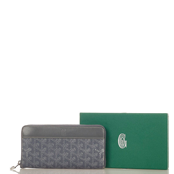 ゴヤール マティニョン ジップGM  グレー PVC レザー ラウンドファスナー 長財布 メンズ GOYARD 【中古】