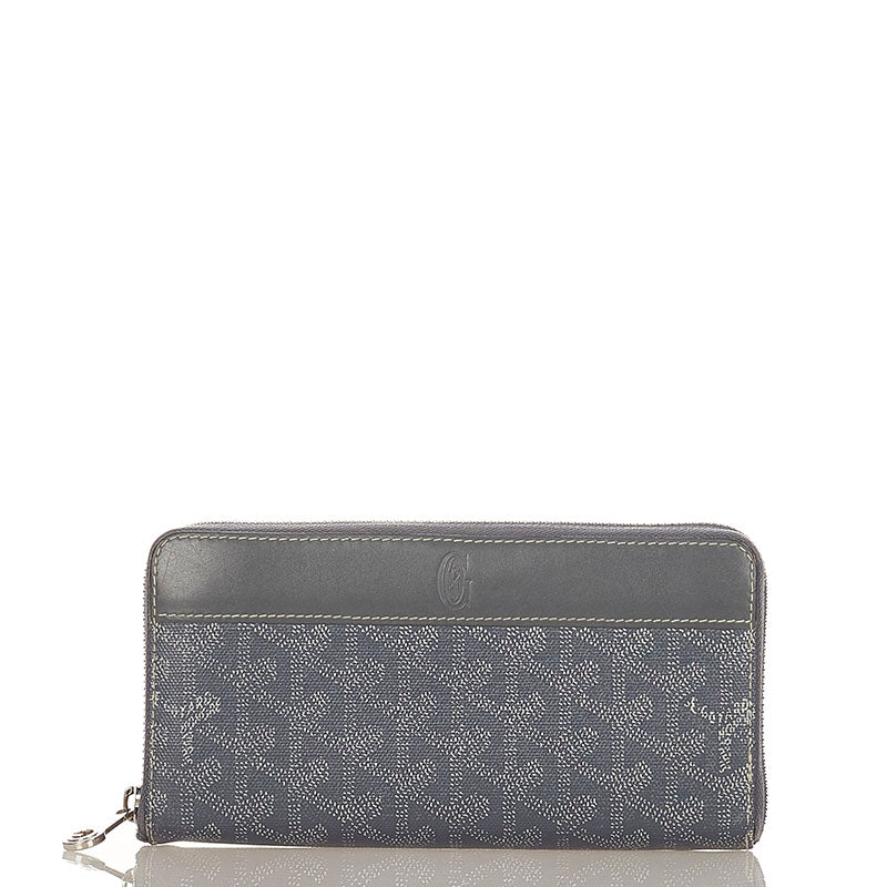 ゴヤール マティニョン ジップGM  グレー PVC レザー ラウンドファスナー 長財布 メンズ GOYARD 【中古】