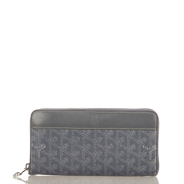 ゴヤール マティニョン ジップGM  グレー PVC レザー ラウンドファスナー 長財布 メンズ GOYARD 【中古】