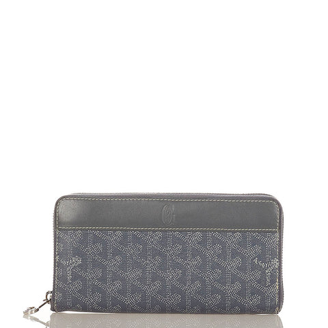 ゴヤール マティニョン ジップGM  グレー PVC レザー ラウンドファスナー 長財布 メンズ GOYARD 【中古】