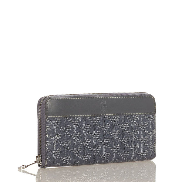 ゴヤール マティニョン ジップGM  グレー PVC レザー ラウンドファスナー 長財布 メンズ GOYARD 【中古】