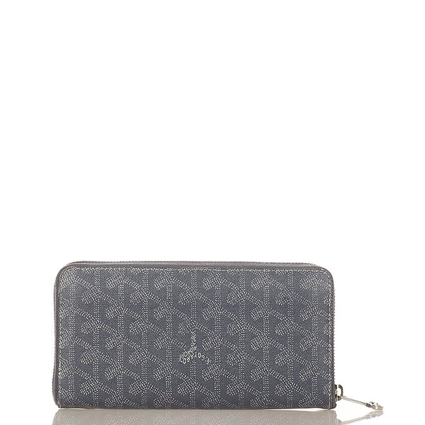 ゴヤール マティニョン ジップGM  グレー PVC レザー ラウンドファスナー 長財布 メンズ GOYARD 【中古】