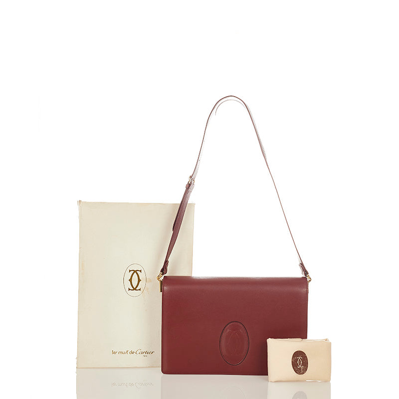 カルティエ マスト ボルドー レザー ショルダーバッグ レディース CARTIER 【中古】