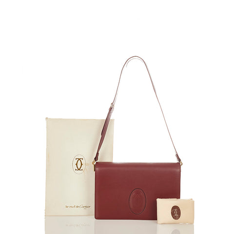 カルティエ マスト ボルドー レザー ショルダーバッグ レディース CARTIER 【中古】