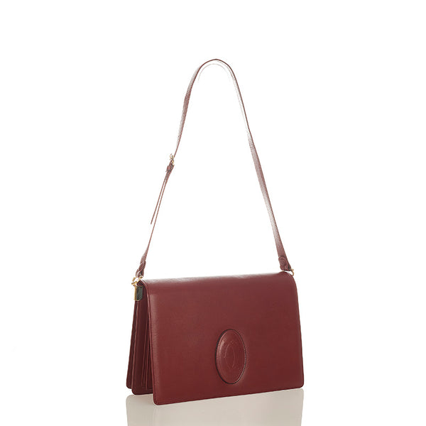 カルティエ マスト ボルドー レザー ショルダーバッグ レディース CARTIER 【中古】