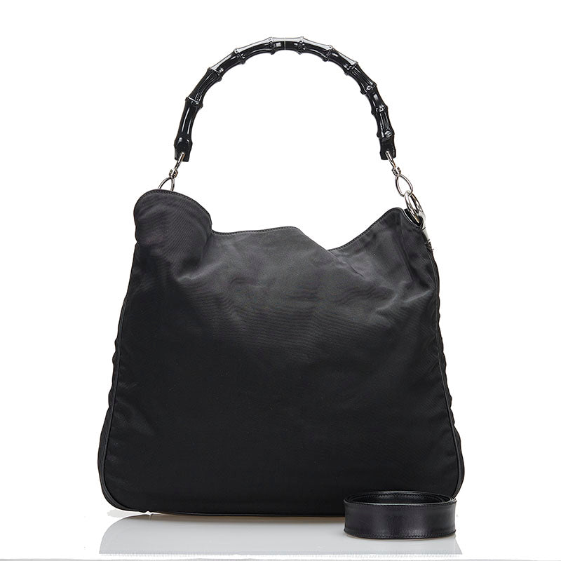 グッチ バンブー ハンドバッグ ショルダーバッグ 2WAY 001 1577 ブラック キャンバス レザー レディース GUCCI 【中古】