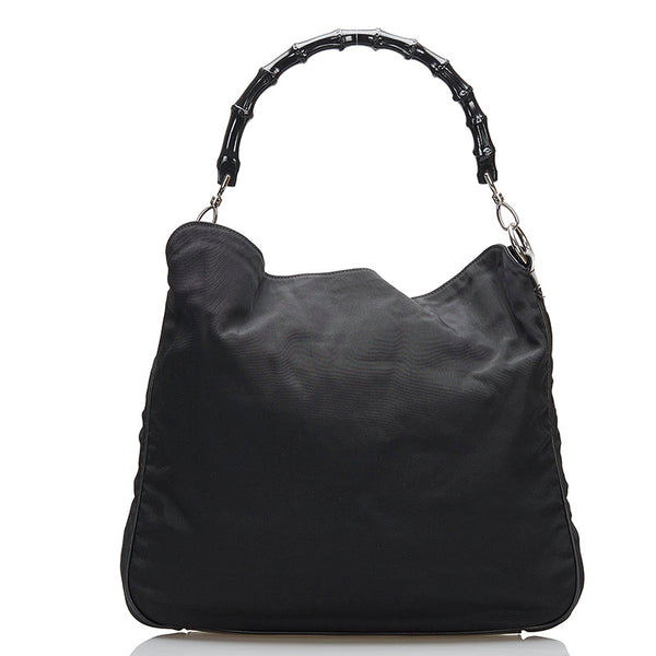 グッチ バンブー ハンドバッグ ショルダーバッグ 2WAY 001 1577 ブラック キャンバス レザー レディース GUCCI 【中古】