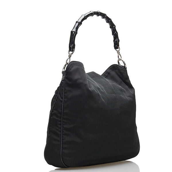 グッチ バンブー ハンドバッグ ショルダーバッグ 2WAY 001 1577 ブラック キャンバス レザー レディース GUCCI 【中古】