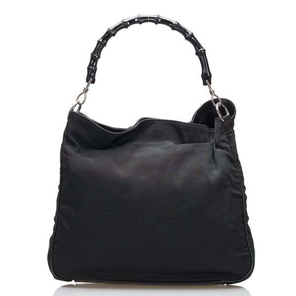 グッチ バンブー ハンドバッグ ショルダーバッグ 2WAY 001 1577 ブラック キャンバス レザー レディース GUCCI 【中古】