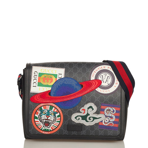 グッチ GGスプリーム ナイトクーリエ ワッペン 474138 ブラック PVC ショルダーバッグ メンズ GUCCI 【中古】