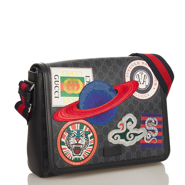 グッチ GGスプリーム ナイトクーリエ ワッペン 474138 ブラック PVC ショルダーバッグ メンズ GUCCI 【中古】