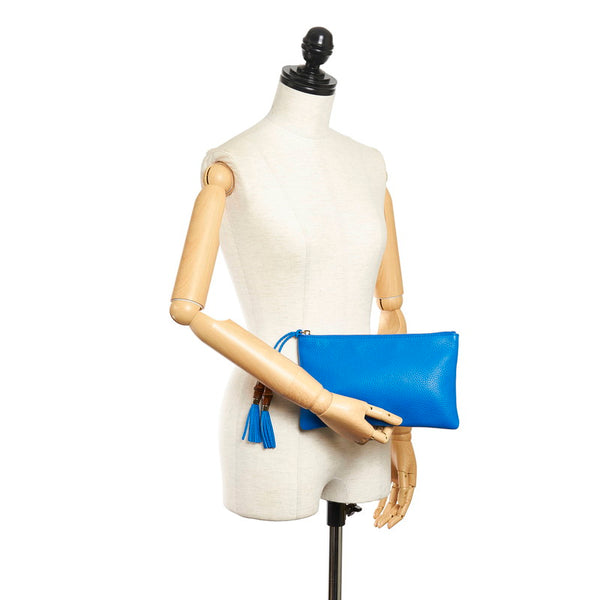 グッチ バンブー タッセル ポーチ 376854 ブルー レザー レディース GUCCI 【中古】