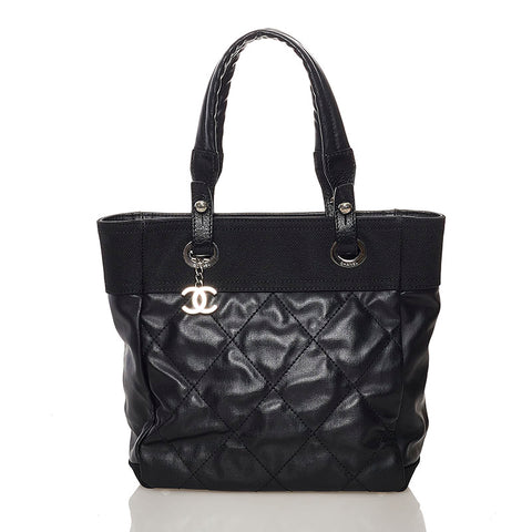 シャネル パリビアリッツ PM トートバッグ ブラック キャンバス レザー レディース CHANEL 【中古】