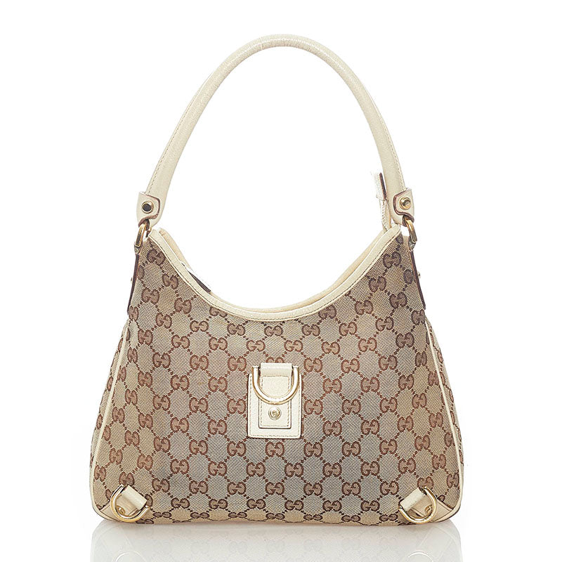 グッチ GGキャンバス ワンショルダーバッグ ブラウン ホワイト キャンバス レザー レディース GUCCI 【中古】