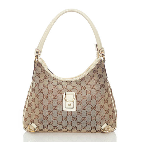 グッチ GGキャンバス ワンショルダーバッグ ブラウン ホワイト キャンバス レザー レディース GUCCI 【中古】