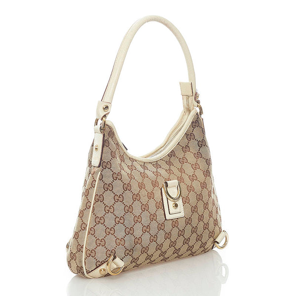 グッチ GGキャンバス ワンショルダーバッグ ブラウン ホワイト キャンバス レザー レディース GUCCI 【中古】