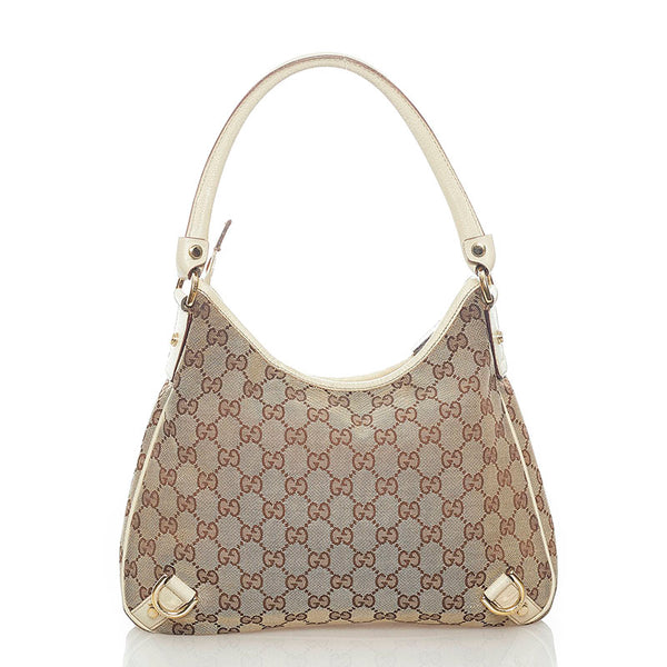 グッチ GGキャンバス ワンショルダーバッグ ブラウン ホワイト キャンバス レザー レディース GUCCI 【中古】