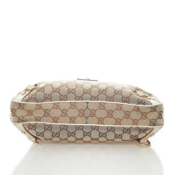 グッチ GGキャンバス ワンショルダーバッグ ブラウン ホワイト キャンバス レザー レディース GUCCI 【中古】