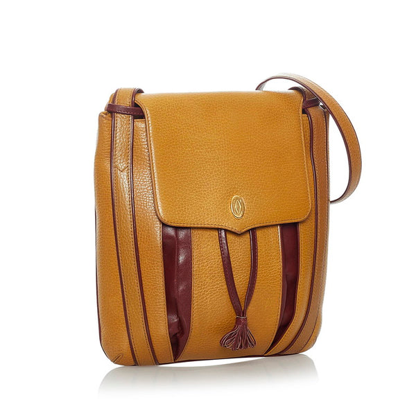 カルティエ マスト 斜め掛け ショルダーバッグ マスタード ボルドー レザー レディース CARTIER 【中古】