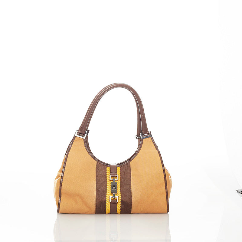 グッチ ジャッキー 002 1067 ベージュ ブラウン キャンバス レザー ショルダーバッグ レディース GUCCI 【中古】