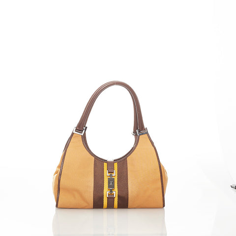 グッチ ジャッキー 002 1067 ベージュ ブラウン キャンバス レザー ショルダーバッグ レディース GUCCI 【中古】