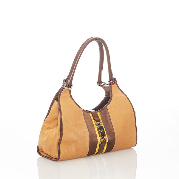 グッチ ジャッキー 002 1067 ベージュ ブラウン キャンバス レザー ショルダーバッグ レディース GUCCI 【中古】