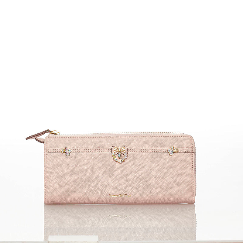 サマンサタバサ ピンク レザー ラウンドファスナー 長財布 レディース Samantha Thavasa 【中古】