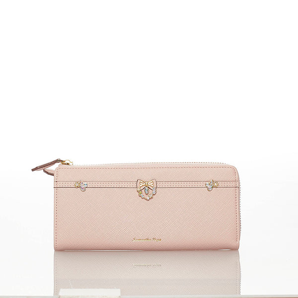 サマンサタバサ ピンク レザー ラウンドファスナー 長財布 レディース Samantha Thavasa 【中古】