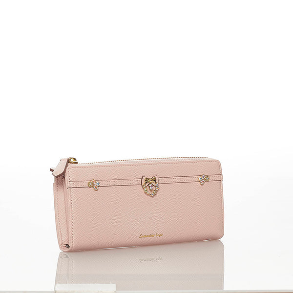 サマンサタバサ ピンク レザー ラウンドファスナー 長財布 レディース Samantha Thavasa 【中古】